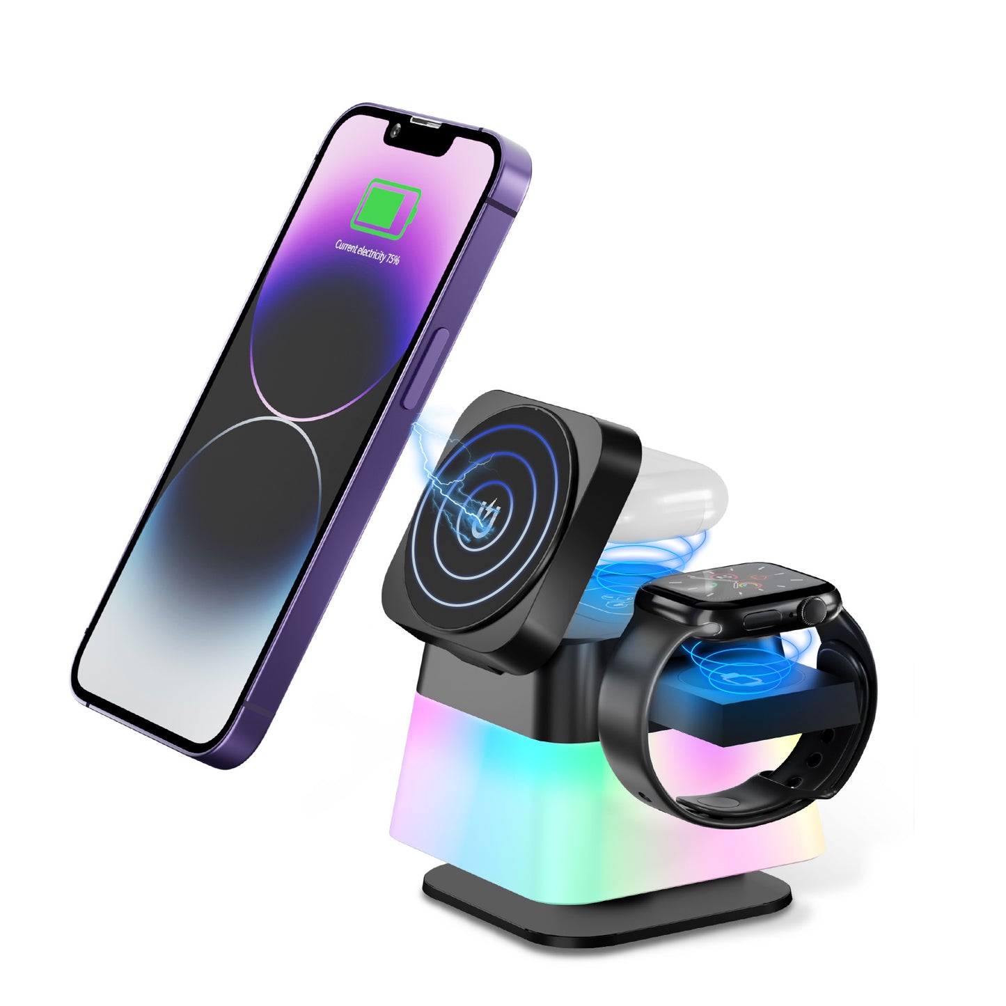 4 In 1 Rotatable Colorful Lighting Wireless  Fast Charging Station