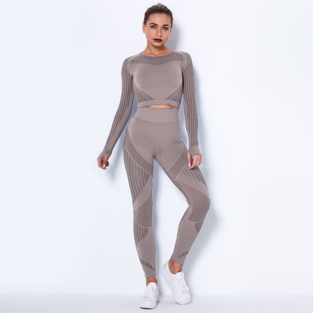 Seamless Knitted Yoga Suit - Long-Sleeved & Absorbent