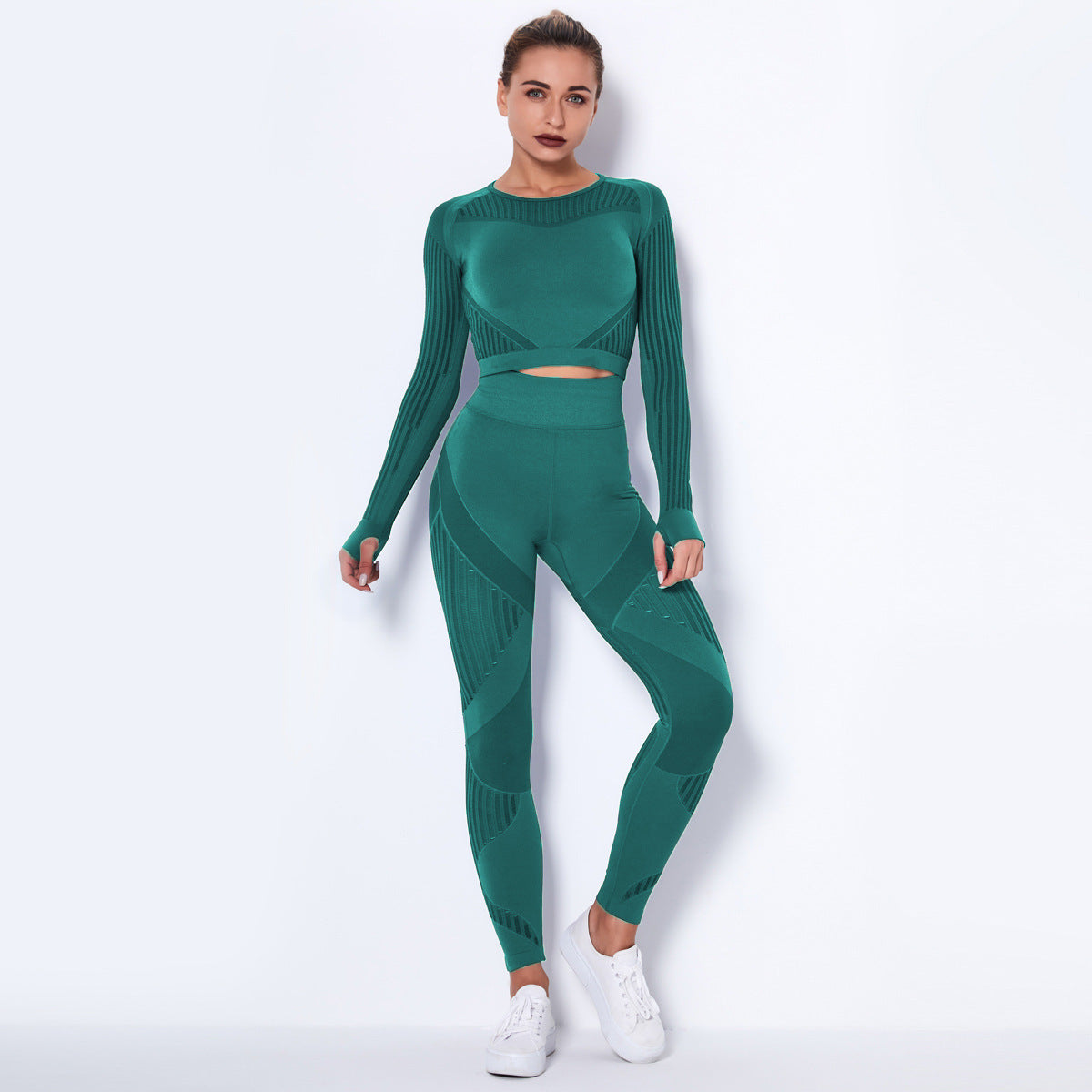 Seamless Knitted Yoga Suit - Long-Sleeved & Absorbent