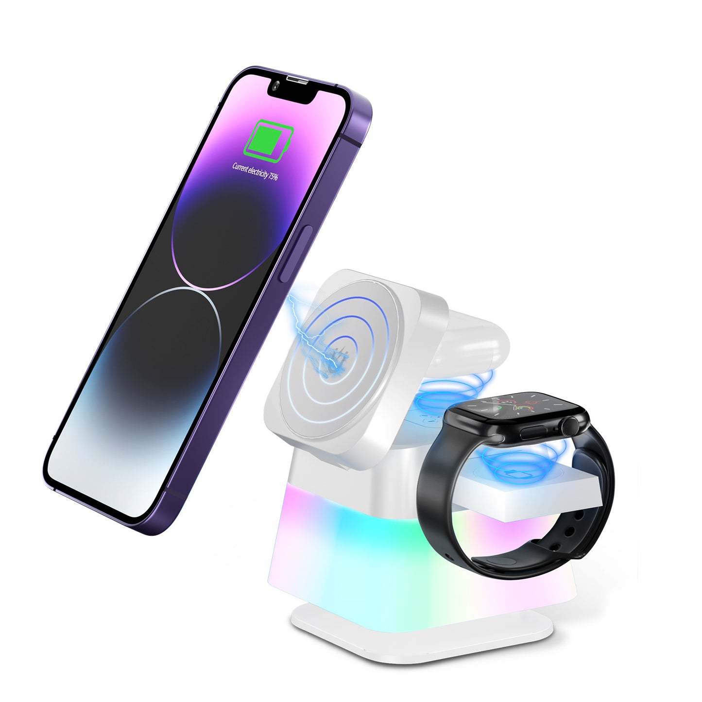 4 In 1 Rotatable Colorful Lighting Wireless  Fast Charging Station